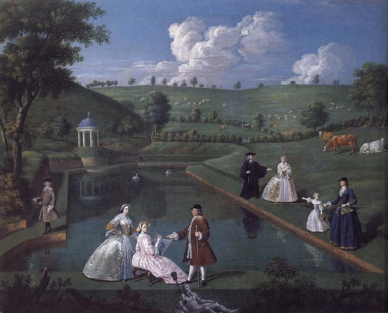 Edward Haytley The Brockman Family and Friends at Beachborough Manor the Temple Pond looking towards the Rotunda Sweden oil painting art